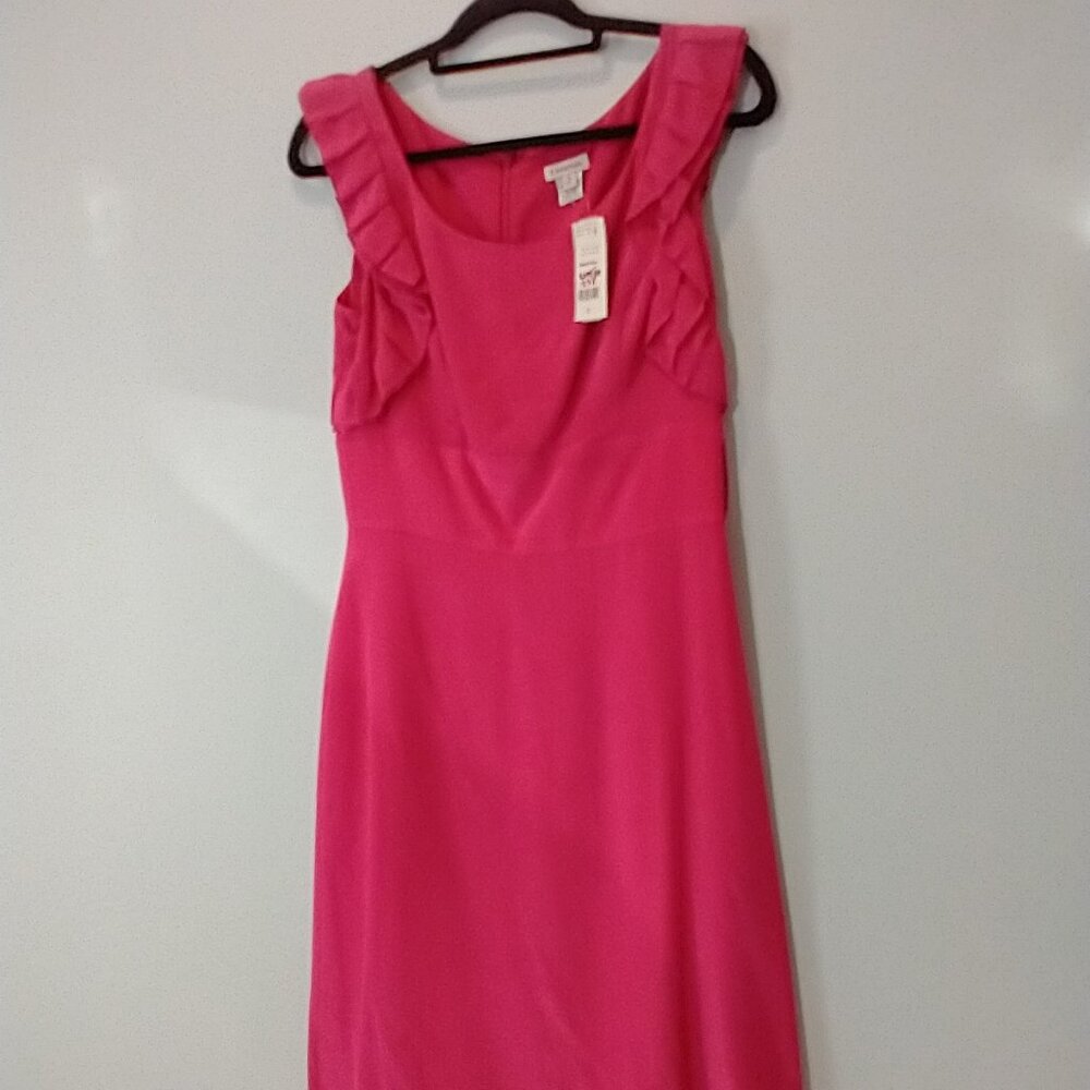 NWT J. Peterman Silk Hot Pink Dress with Ruffle Detail at Shoulders